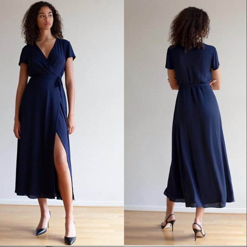 NWOT Babaton SLIT WRAP DRESS in Navy/ Indigo